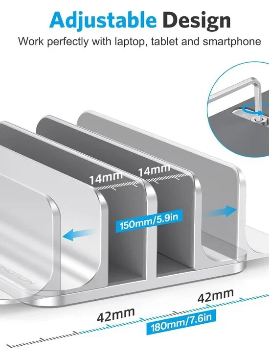 Vertical Laptop Stand [Updated Double Version], Desktop Aluminum Mac Book Stand - Picture 4 of 8